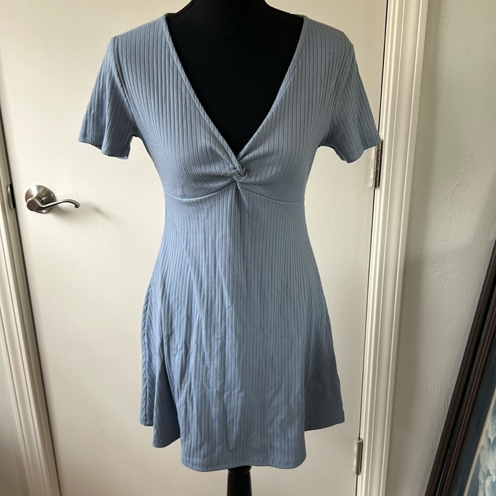 Forever 21 baby blue twist vneck ribbed mini dress